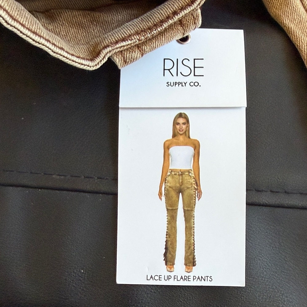 NWT Rise Supply Co Tan Full Side Lace-Up Flare Jeans Y2K Size 1 - Picture 7 of 13